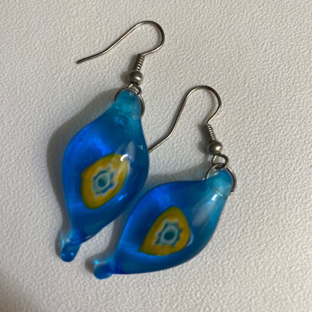 UniqueTurquoise & Yellow Glass “Evil Eye” Earrings